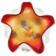 Aldo Nason & Avem Huge Murrine, Gold and Silver Flecks Murano Glass Flower Bowl