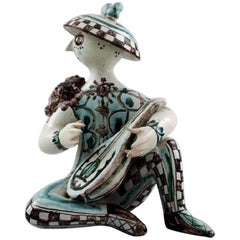 Rare Bjorn Wiinblad 1918-2006: Unique Figure, Multicolored Ceramic, Lute Player