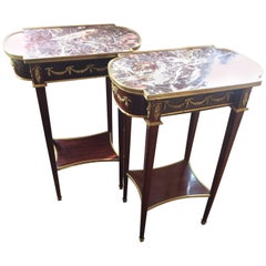 Lovely Pair of French Style Mahogany and Marble Nightstands Lovely Pair of French Style Mahogany and Marble Nightstands