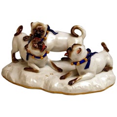 Meissen Three Pugs Dogs F 186 Ringler August Animal Figurines, circa 1870