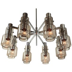 Vintage Hans Agne Jakobsson  Chrome  8 Arm Chandelier , 1960s , Sweden 