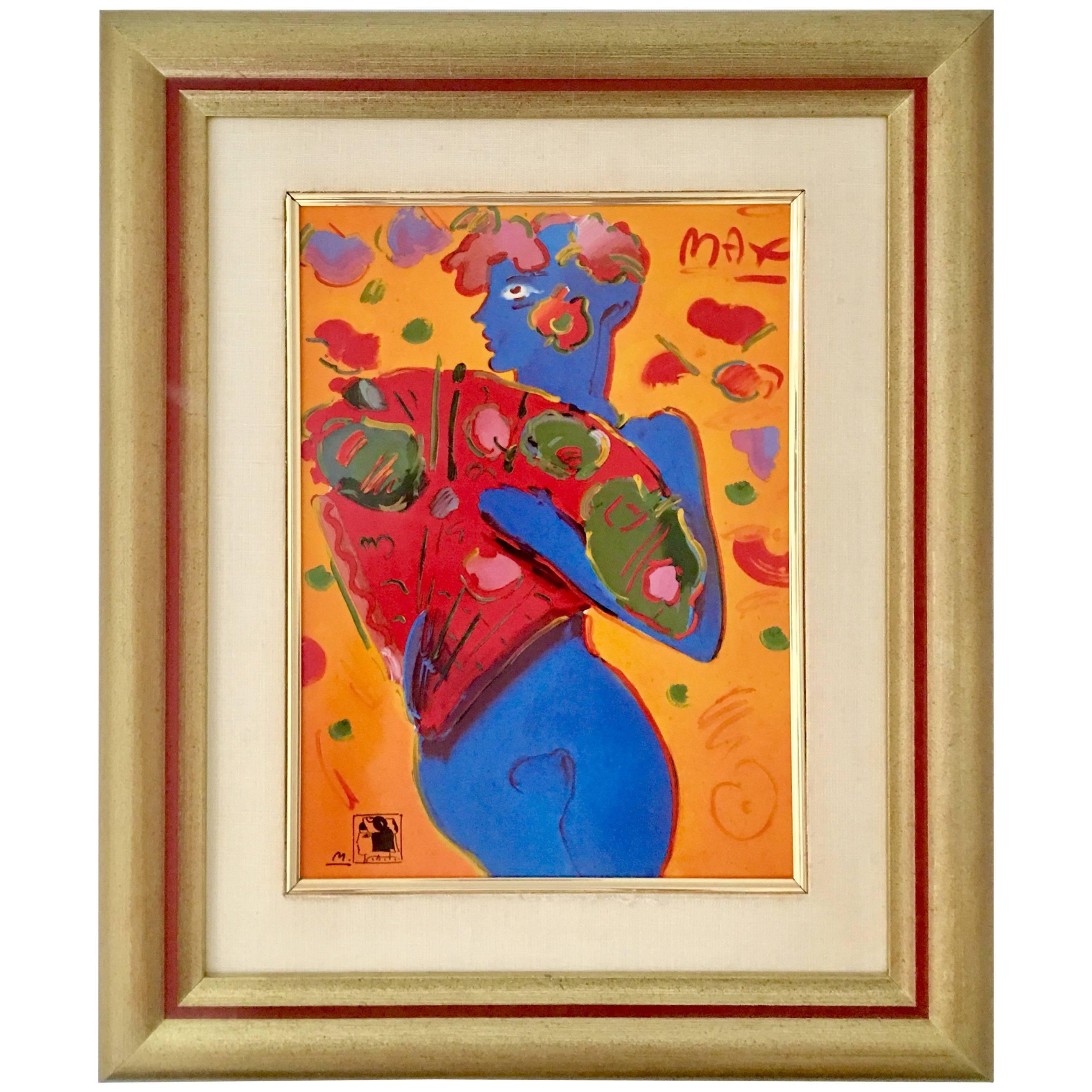 20th Century Peter Max LE Oil on Porcelain Painting, "Fan Dancer"-1989 Signed