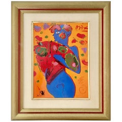 20th Century Peter Max LE Oil on Porcelain Painting, "Fan Dancer"-1989 Signed