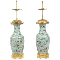 Pair of 19th Century Chinese Celedon Vases or Lamps