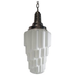 French Art Deco Glass Opal Skyscraper Hanging Pendant Light 11