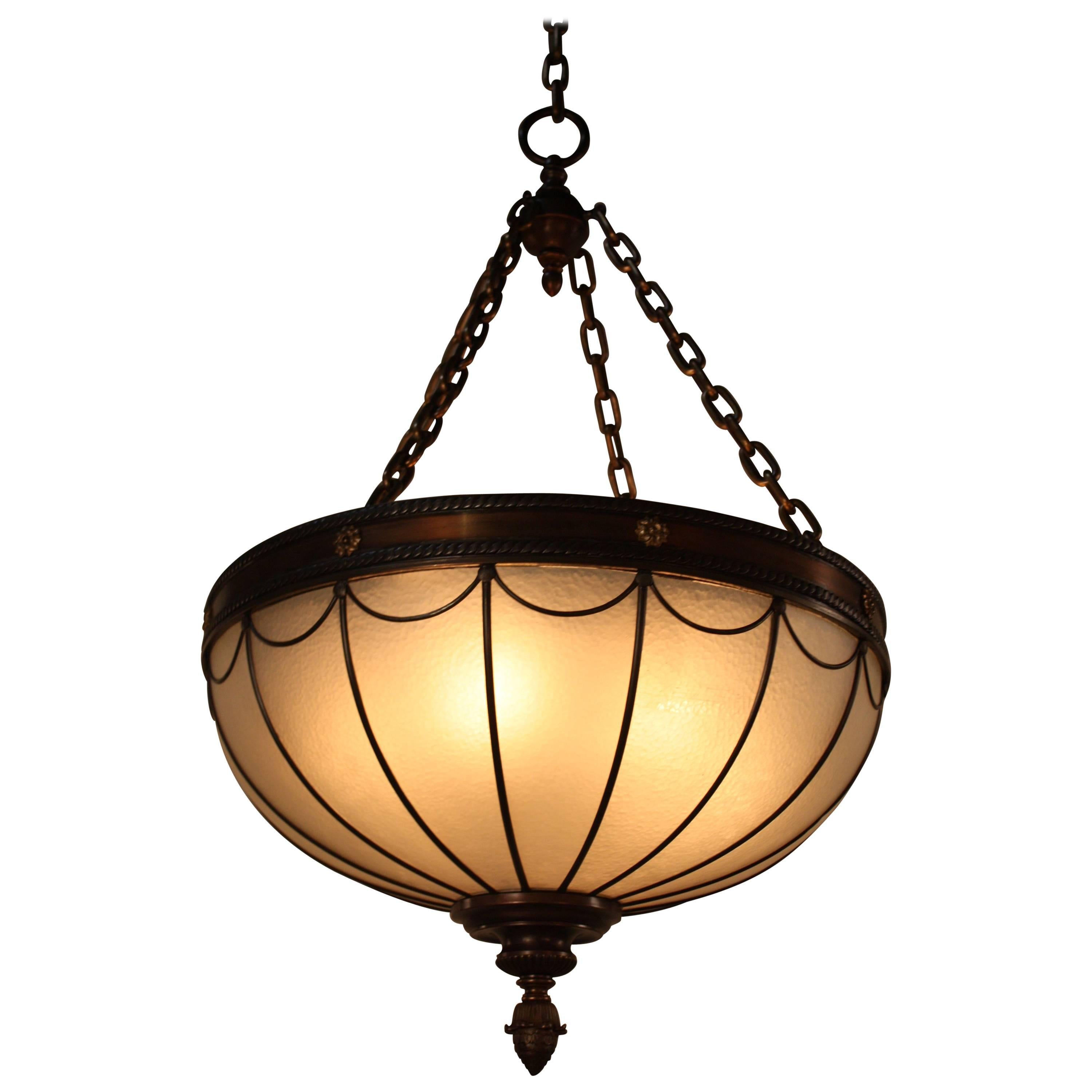 American Leaded Glass Inverted Dome Chandelier