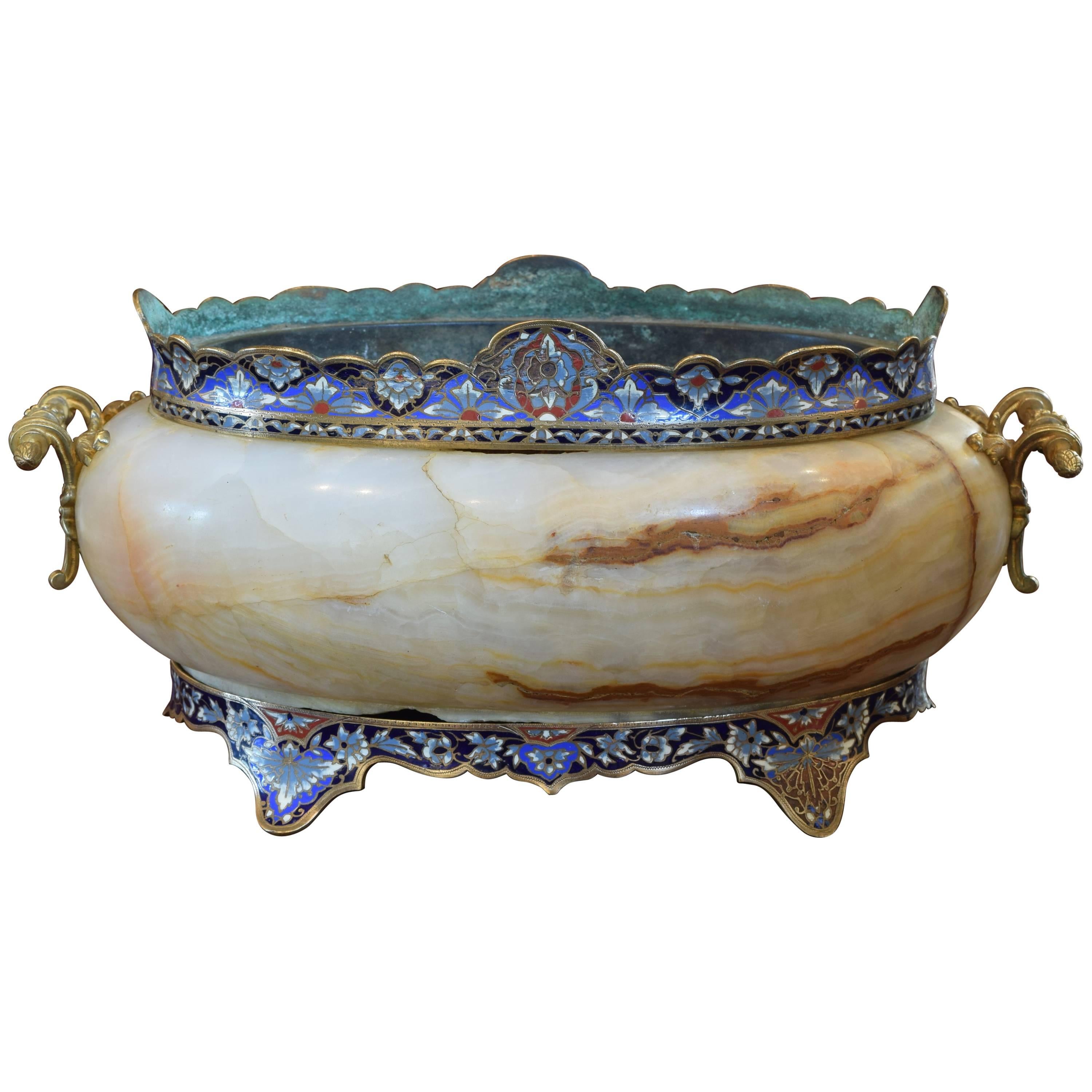 French Cloisonne on Marble Cachepot from the Second Half of the 19th Century