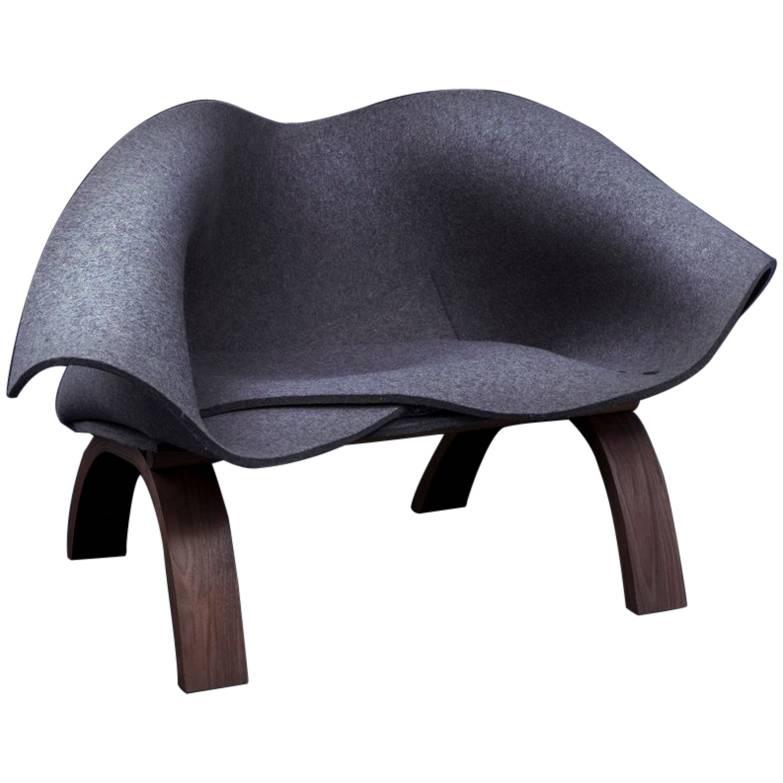 Modern "Babafelt Chair" with Walnut Timber Base and Thick Natural Wool Felt Seat For Sale