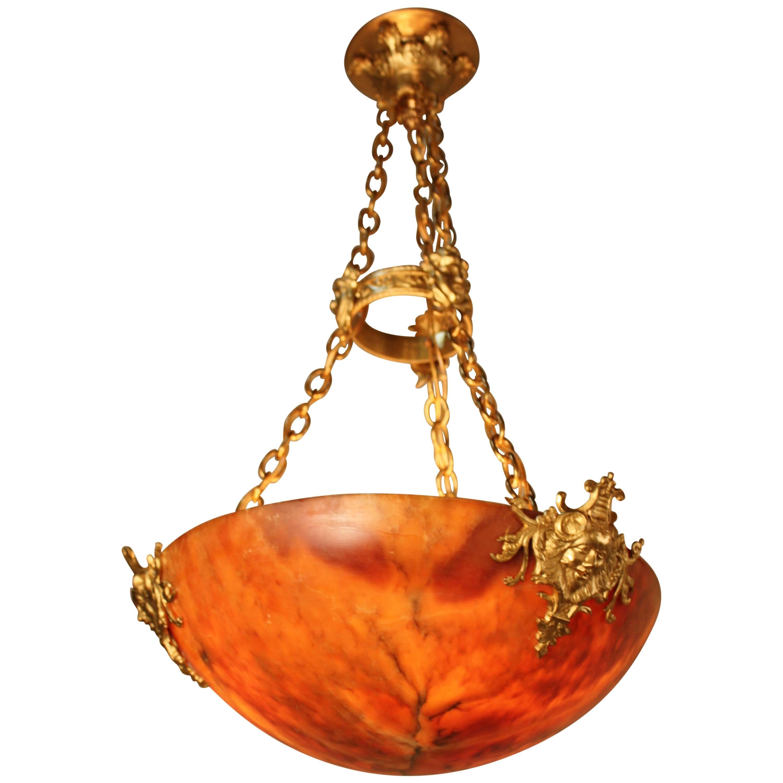 French Alabaster and Bronze Chandelier