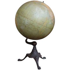 1920s Library or Classroom Terrestrial World Globe with a Cast Iron Base