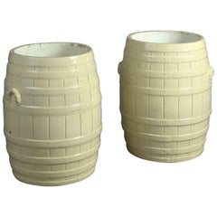 Antique Pair of Large Ceramic Barrel Stick Stands or Planters