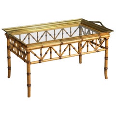 Mid-Century Faux Bamboo, Glass and Brass Tray-Top Coffee Table or Low Table