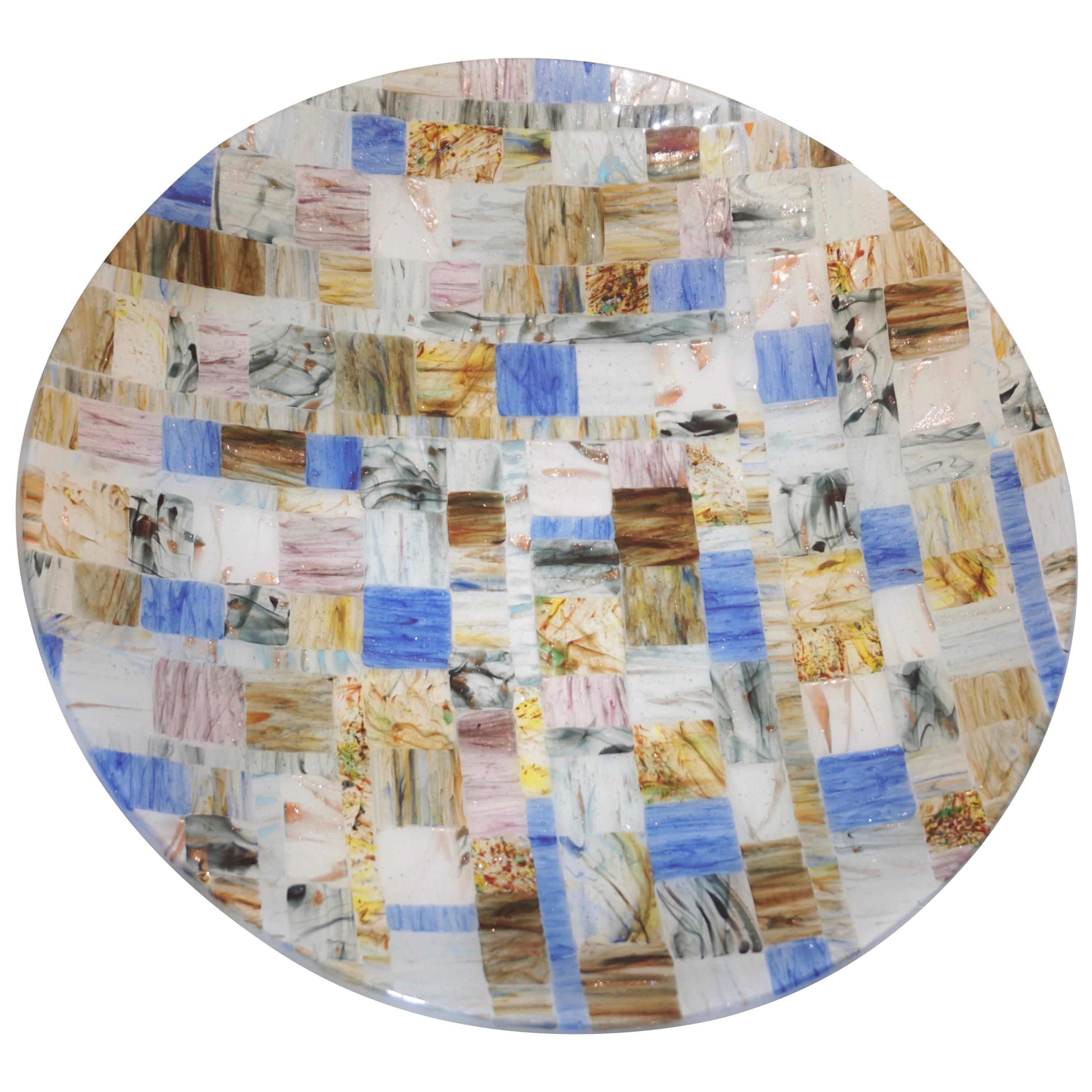Centre de table italien contemporain en mosaïque de verre d'art de Murano bleu, rose, jaune et cuivre