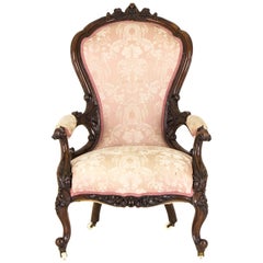 Victorian Parlor Chair Carved Mahogany Chair Scotland, 1870
