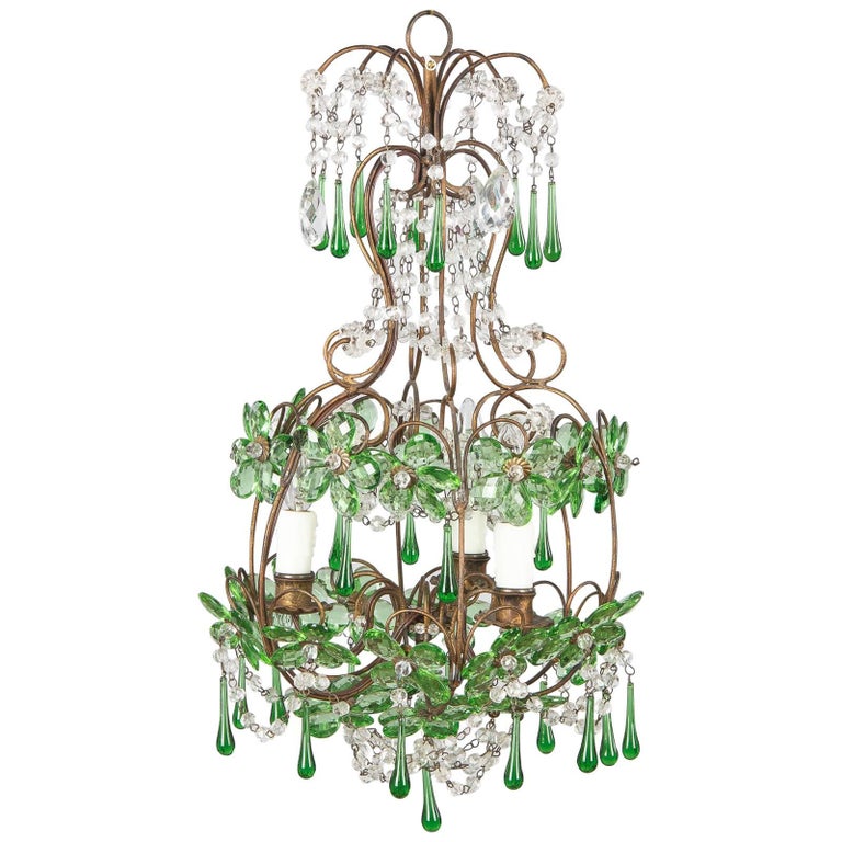 French Green Glass And Crystal Chandelier 1920s For At 1stdibs French Green Glass And Crystal Chandelier 1920s For