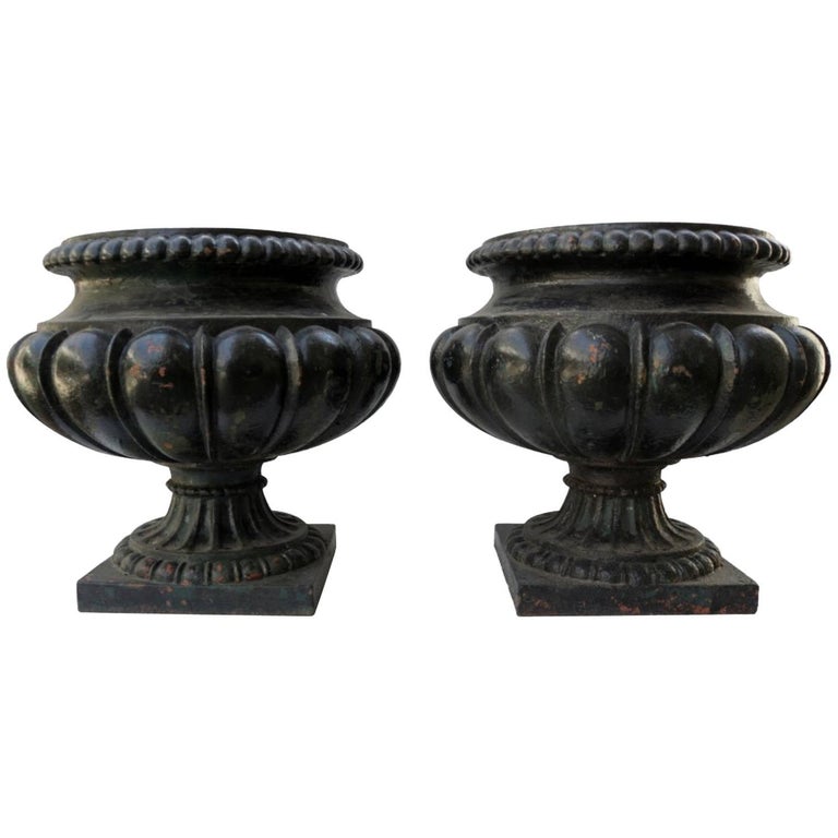 Antique French Black Cast Iron Urns at 1stDibs