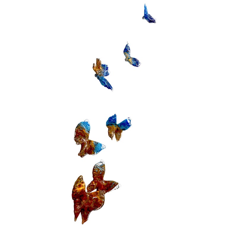 Flight Of Blue Butterflies Contemporary Blown Glass Modern Wall Art Sculpture For Sale At 1stdibs