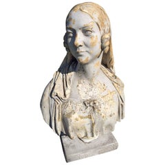 Antique French 19th Century Plaster Bust of a Woman