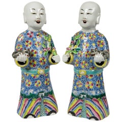 Antique Pair of Chinese Porcelain Figures of Court Ladies