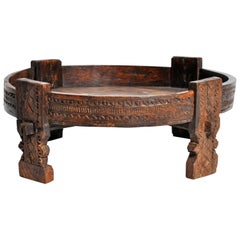 Carved Round Low Wooden Table