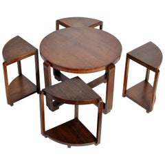Art Deco Round Coffee Table with Four Nesting Tables