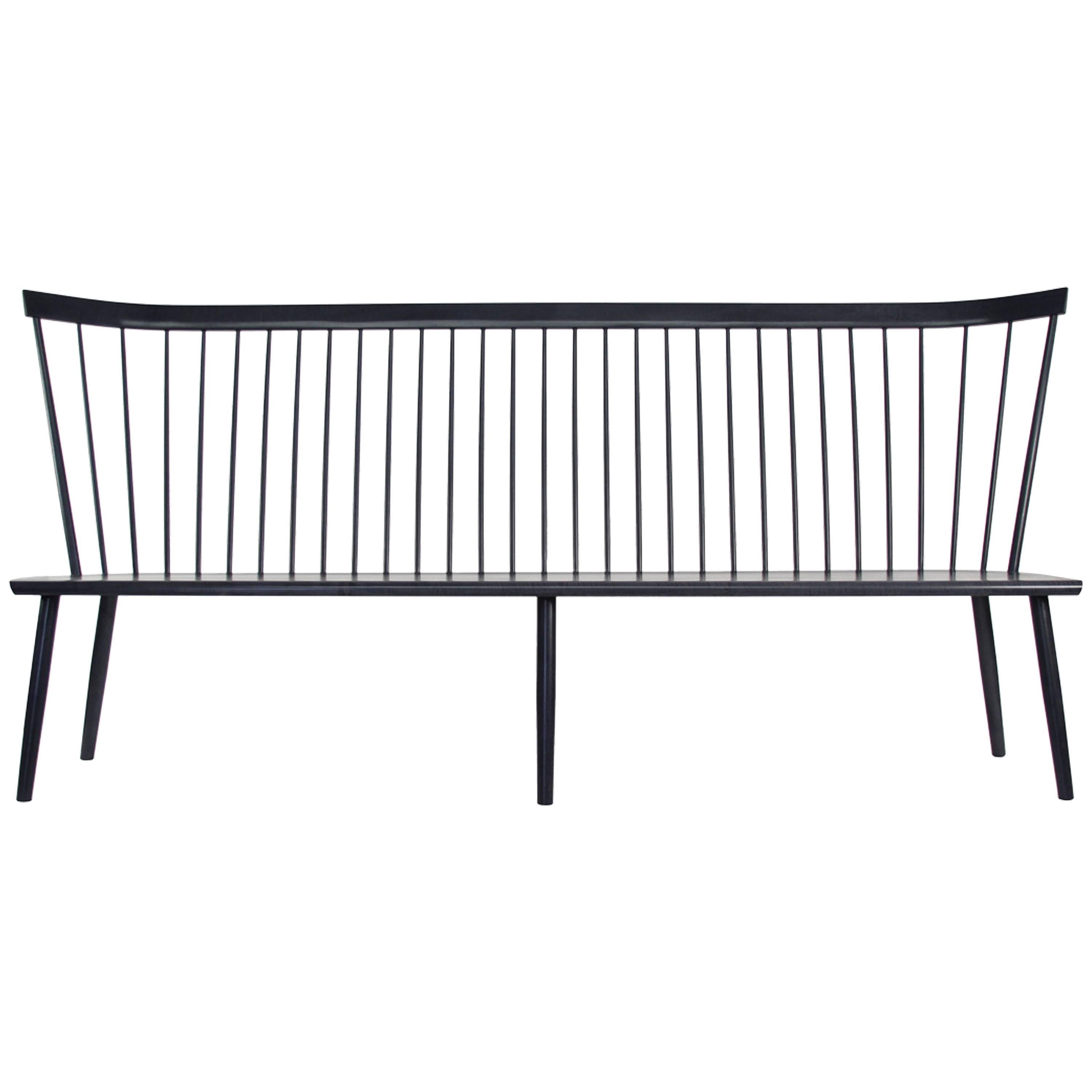 Colt Settee from O&G Studio, Contemporary Windsor Bench in Black Ash For Sale