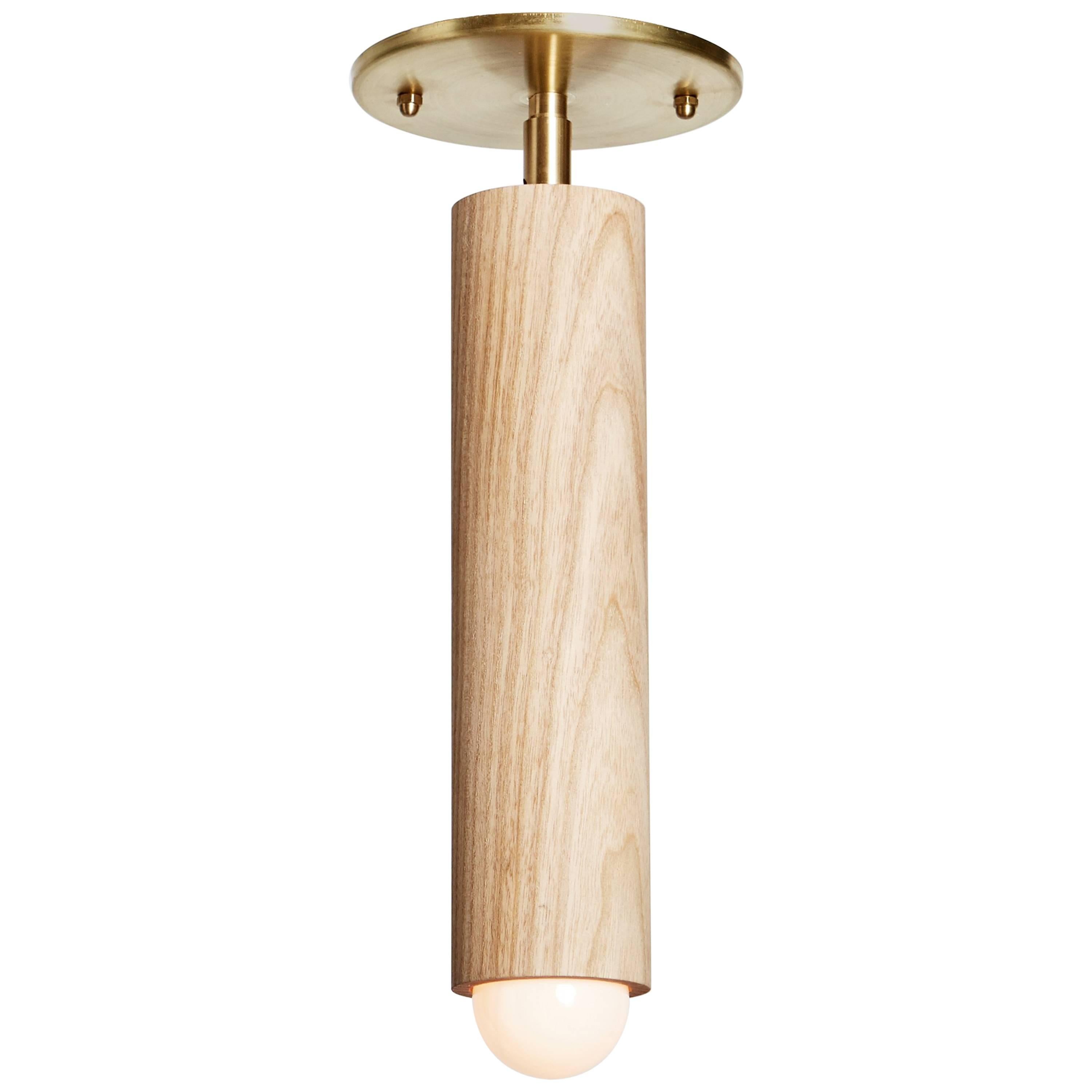 Workstead Lodge Flush Mount in Natural Oak and Brass For Sale