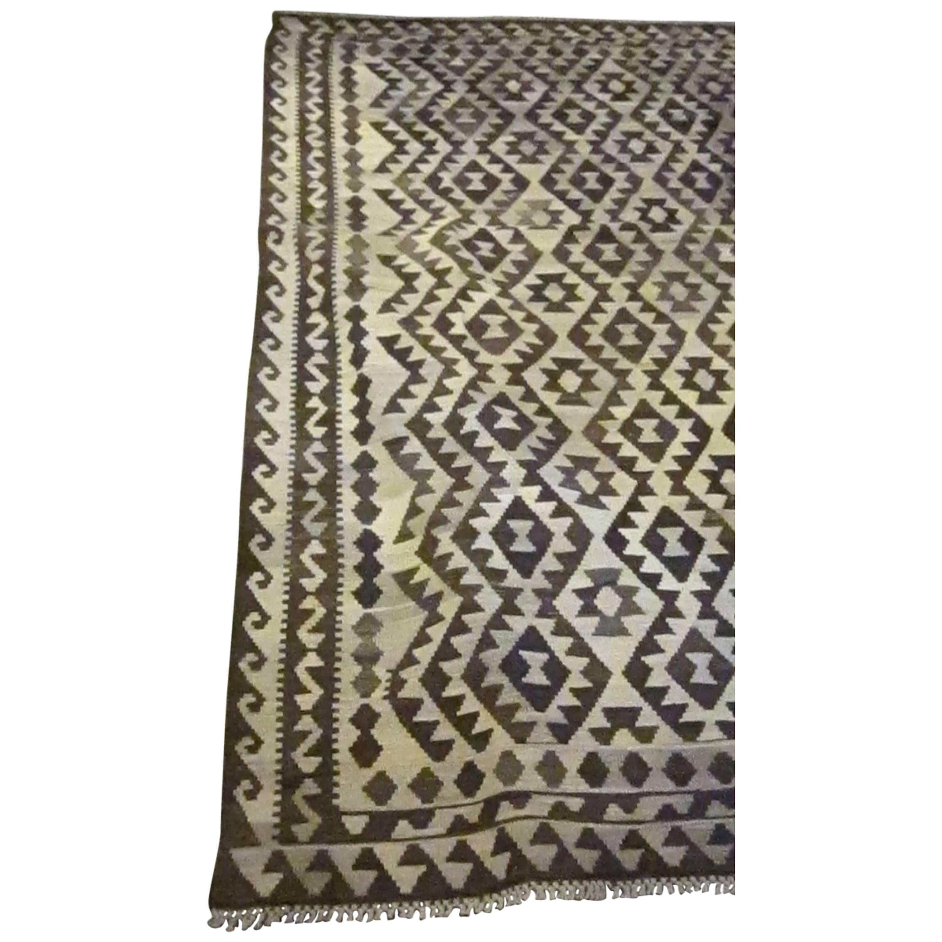 Vegetable Dyed Dark Brown and Cream Kilim For Sale