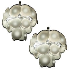 Vintage Pair of Vistosi Disc Murano Chandelier, 1970s