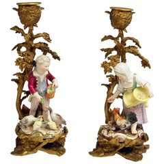 Meissen Gardeners Girl Boy Kaendler Bronze Candlestick Model C 41 2814 Made 1850 3