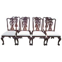 Eight Maitland Smith Mahogany Carved Side Chairs