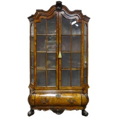 Outstanding Bombe Shaped Victorian Burr Walnut Display Bookcase