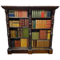 Antique Large Victorian Carved Oak Jacobean Open Bookcase