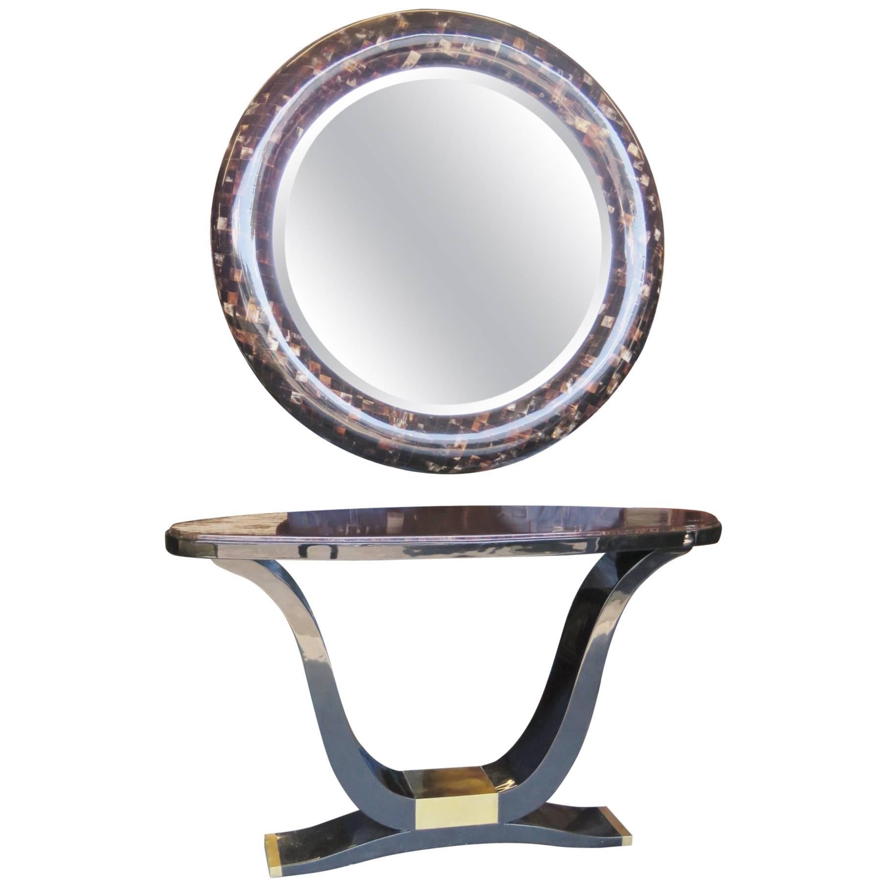 Enrique Garcel Tassellated Horn French Art Deco Style Console and Mirror