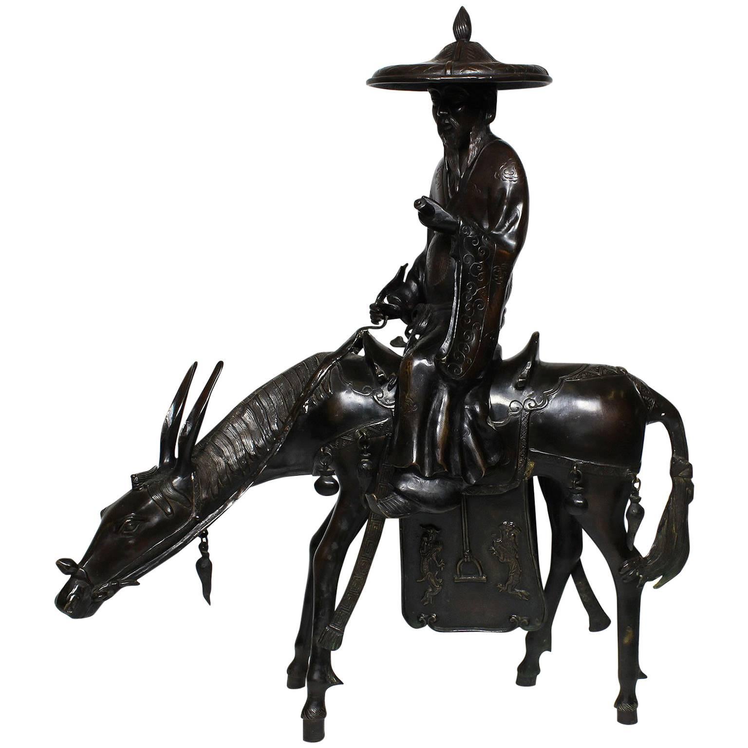 Japanese Meiji Period 19th-20th Century Bronze Figural Incense Burner Censer