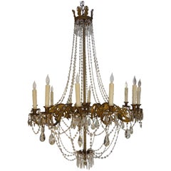 Antique Italian Empire Style Crystal and Brass 12-Light Chandelier, circa 1860