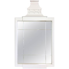 21st Century & New Lacquered White Wood Pagoda Style Mirror