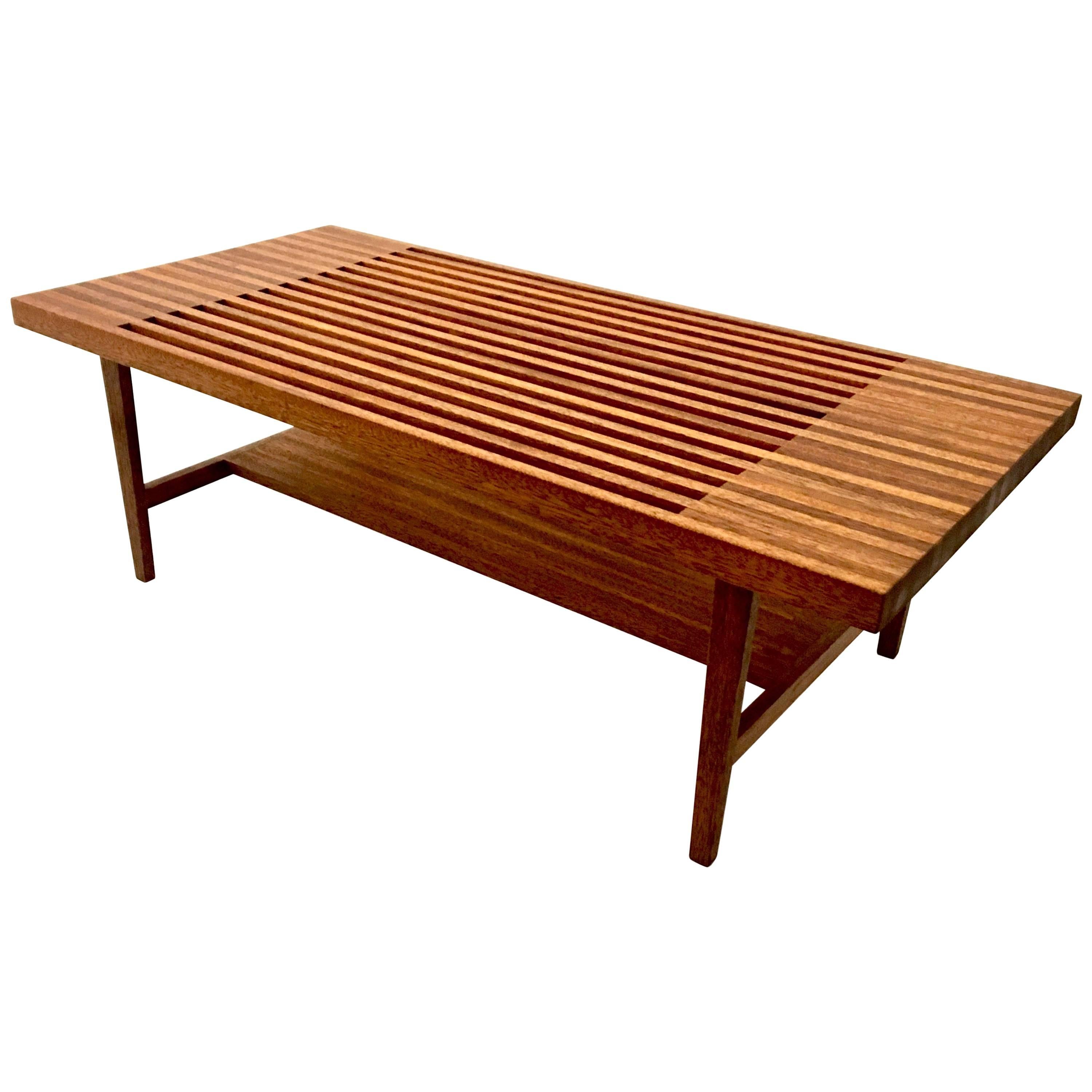 One Mid-Century Modern Solid Mahogany Coffee Table with Shelf