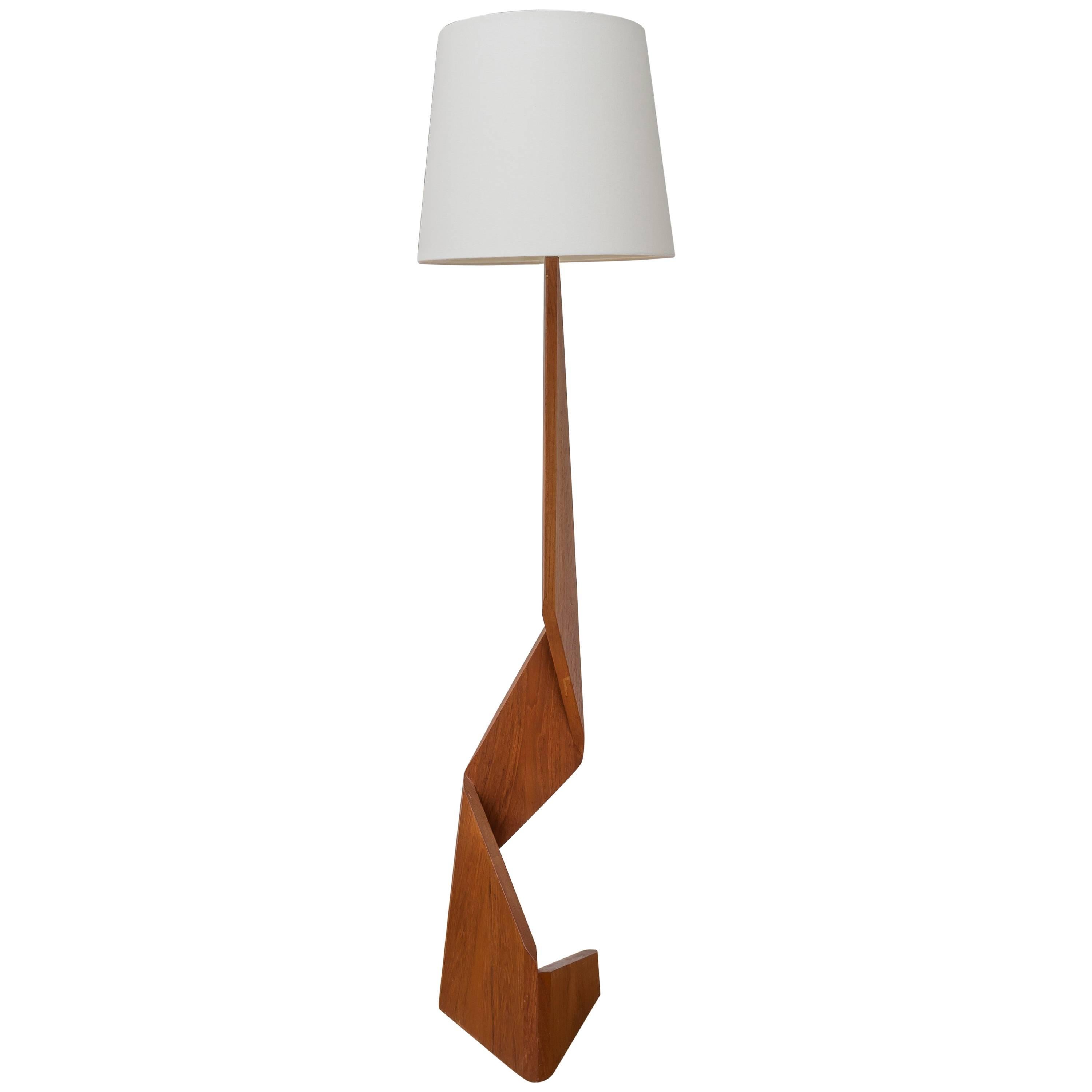 Teak Angled Floor Lamp For Sale