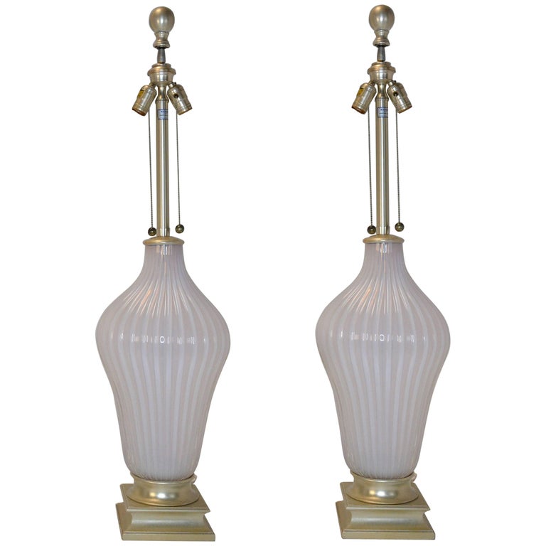 Pair of Blush Pink Murano Glass Marbro Lamps, 1960s For Sale