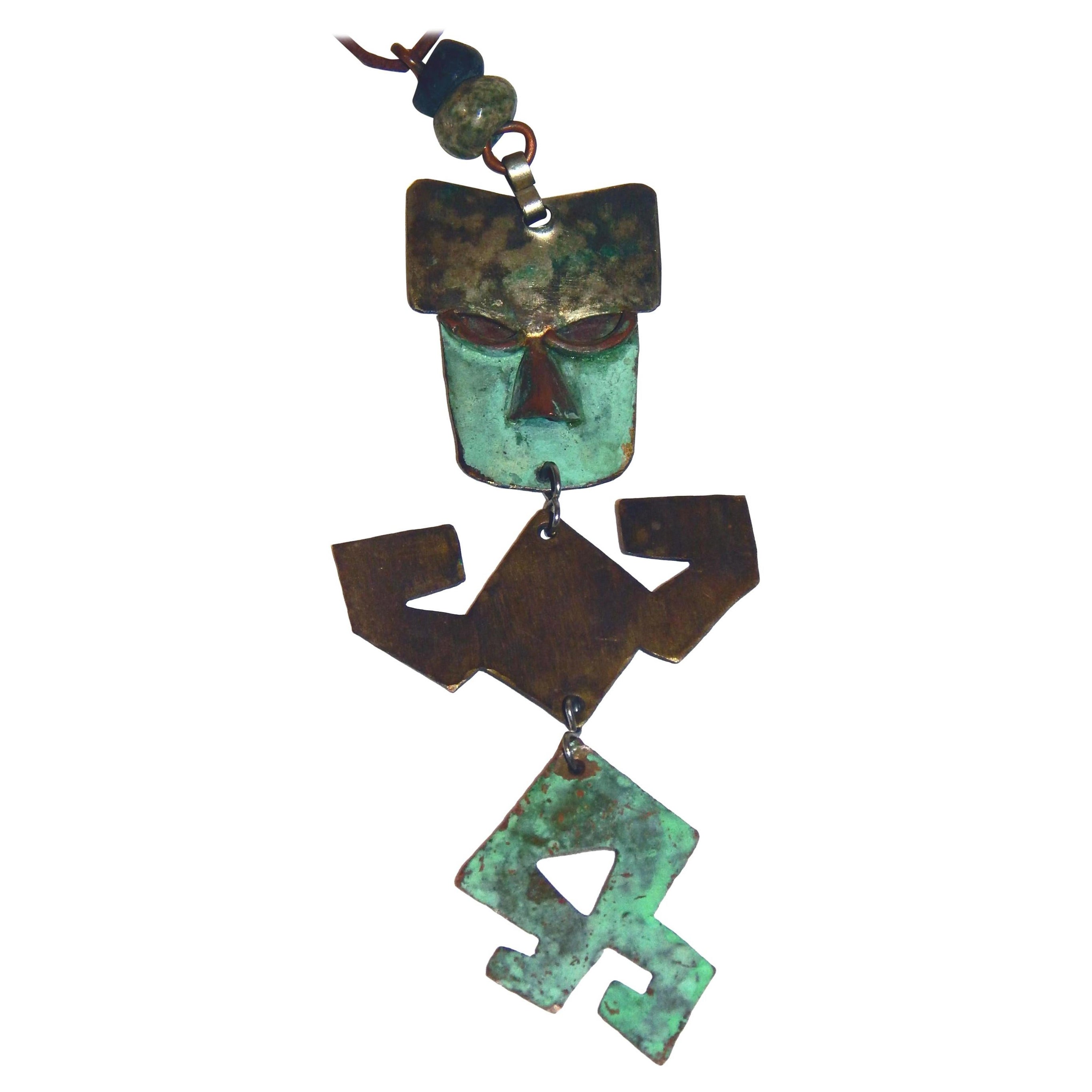 Ken Beldin Figural Kinetic Midcentury Mexican Copper and Mixed Metal Necklace For Sale