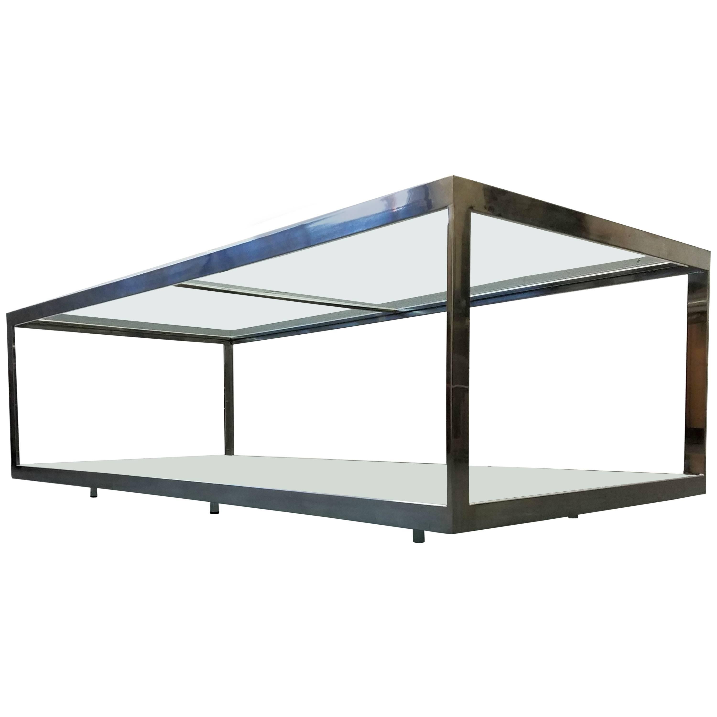 Monumental Two-Tier Chrome and Glass Midcentury Coffee Table