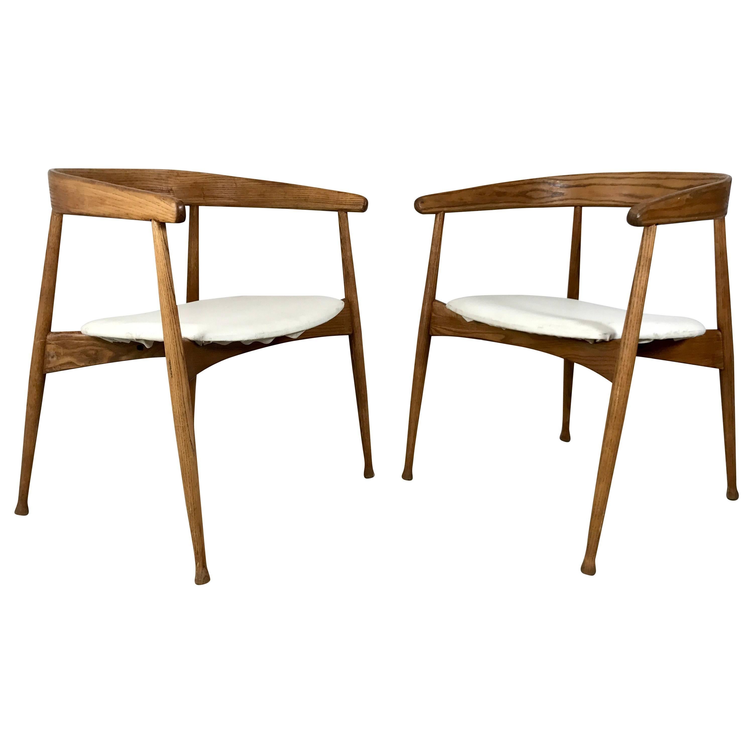 Matched Pair of American Danish Armchairs Manner of Hans Wegner