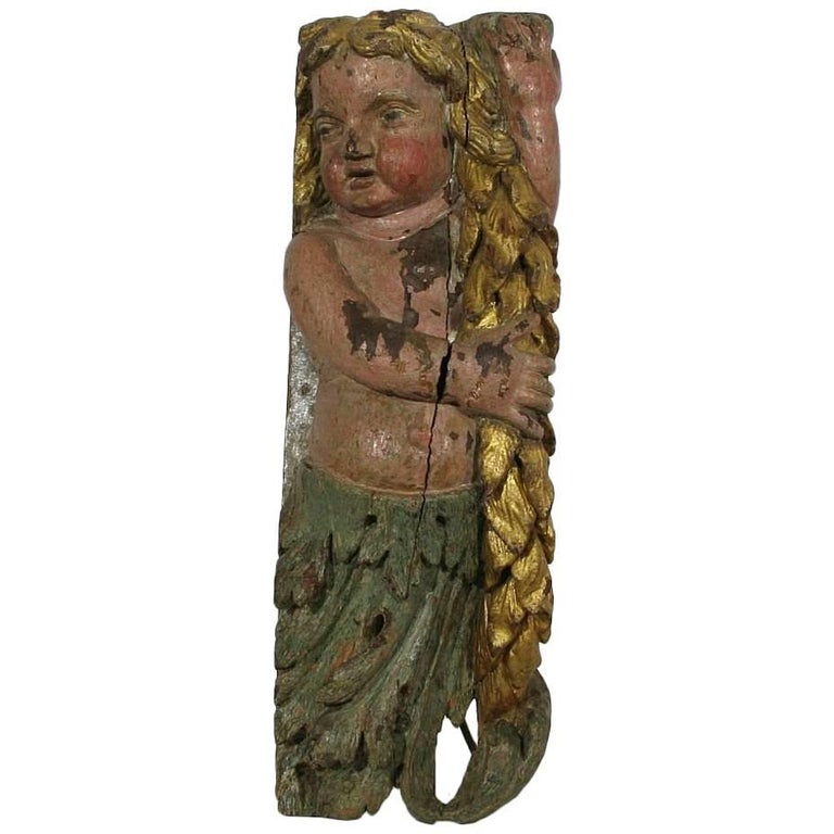 17th Century French Carved Oak Baroque Angel Figure at 1stDibs