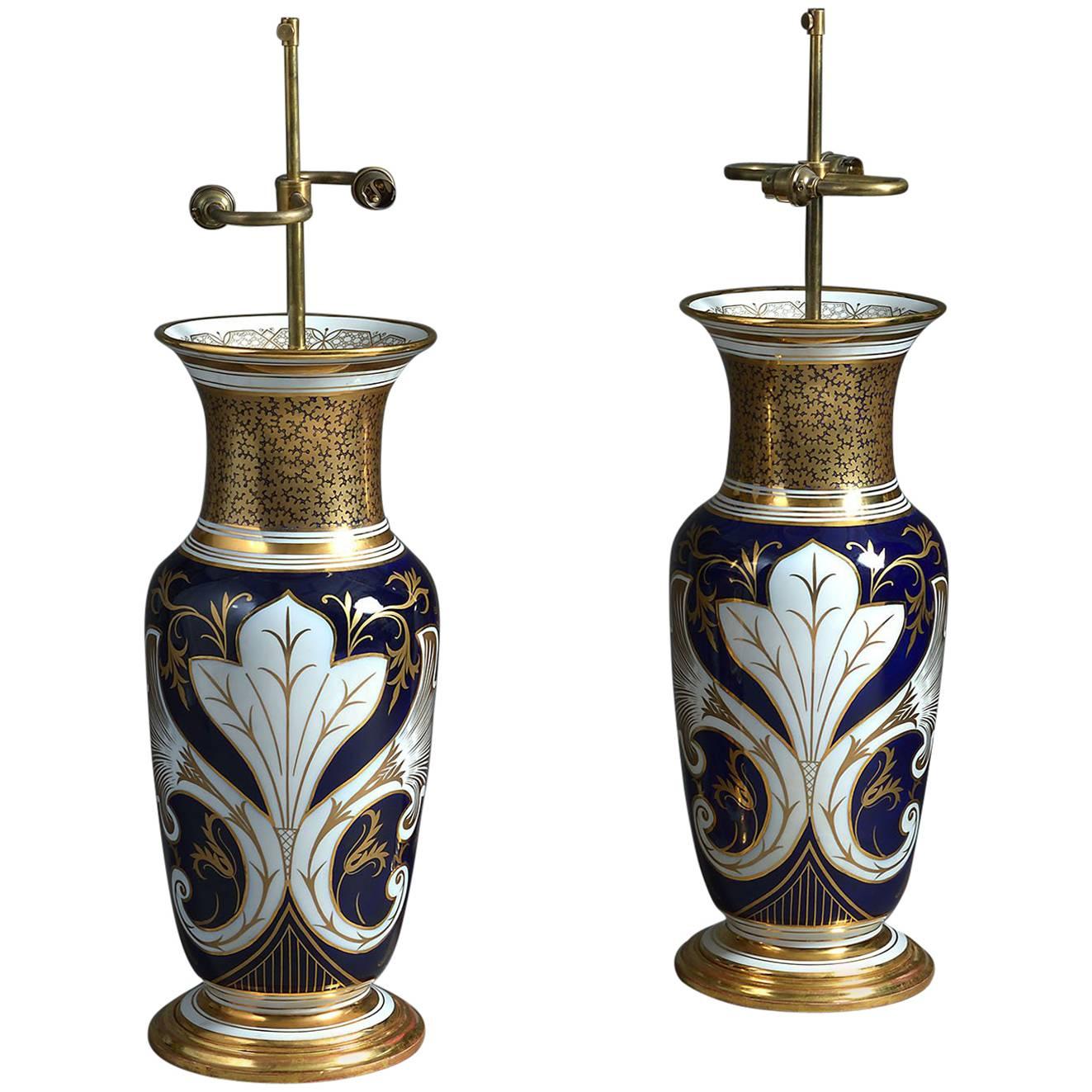 Large Pair of Paris Porcelain Vase Lamps