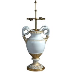 Large 19th Century Meissen White and Gold Vase Lamp