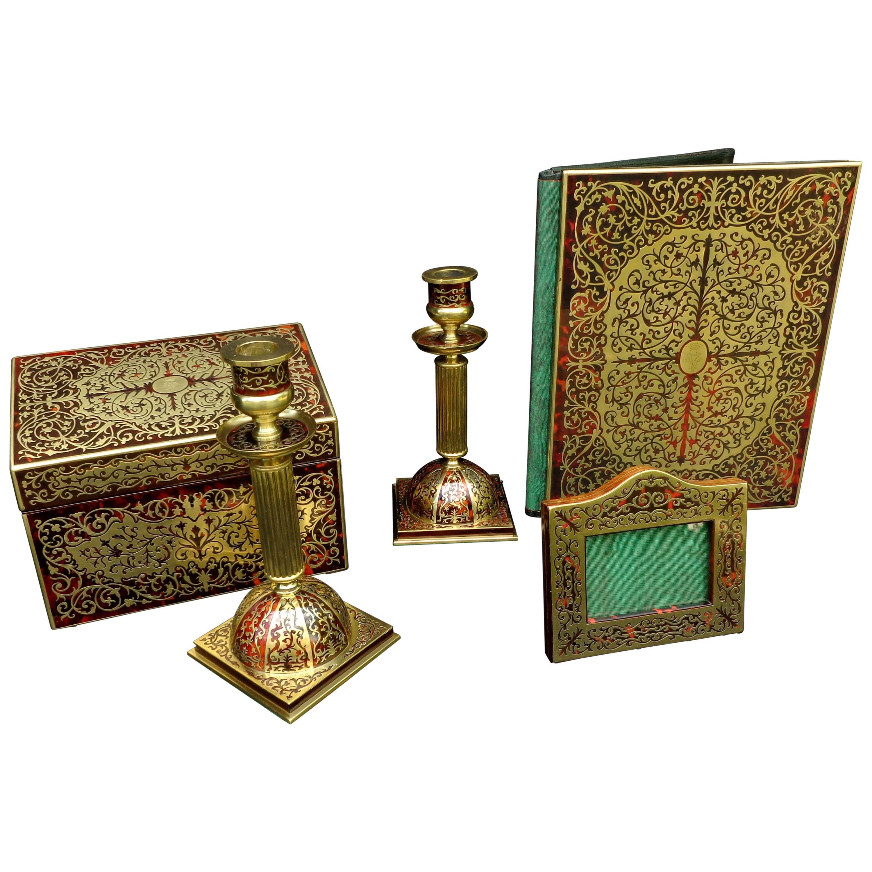 Desk Set in Boulle Marquetry Napoléon III Period, 19th Century For Sale