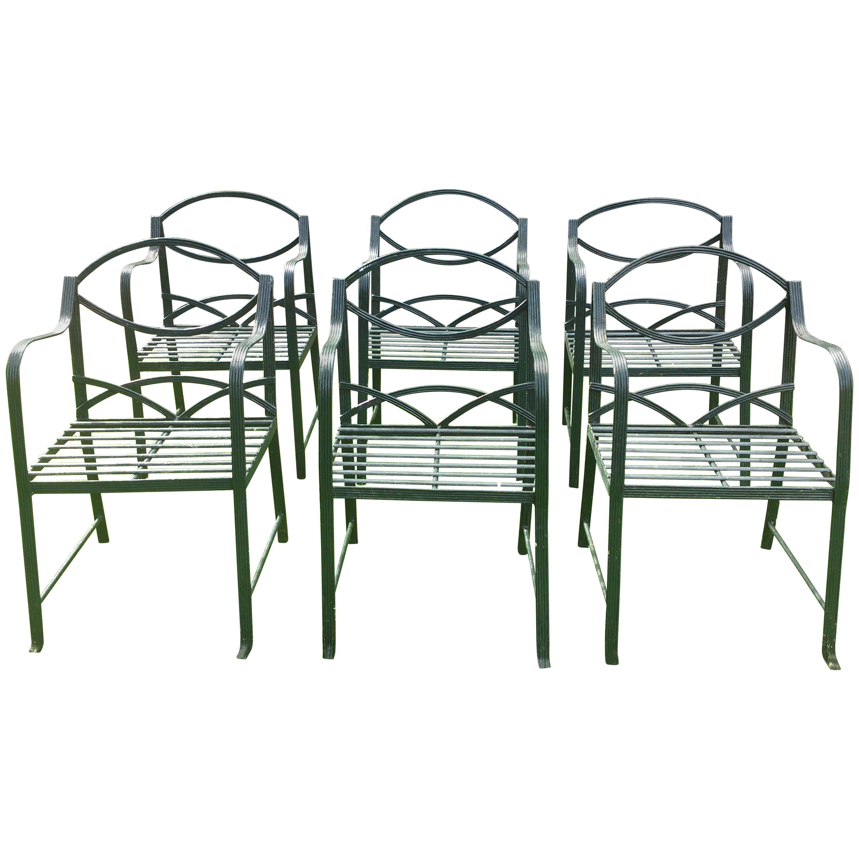 Set Of Six Hand Made Wrought Iron Garden Chairs in the Regency Style