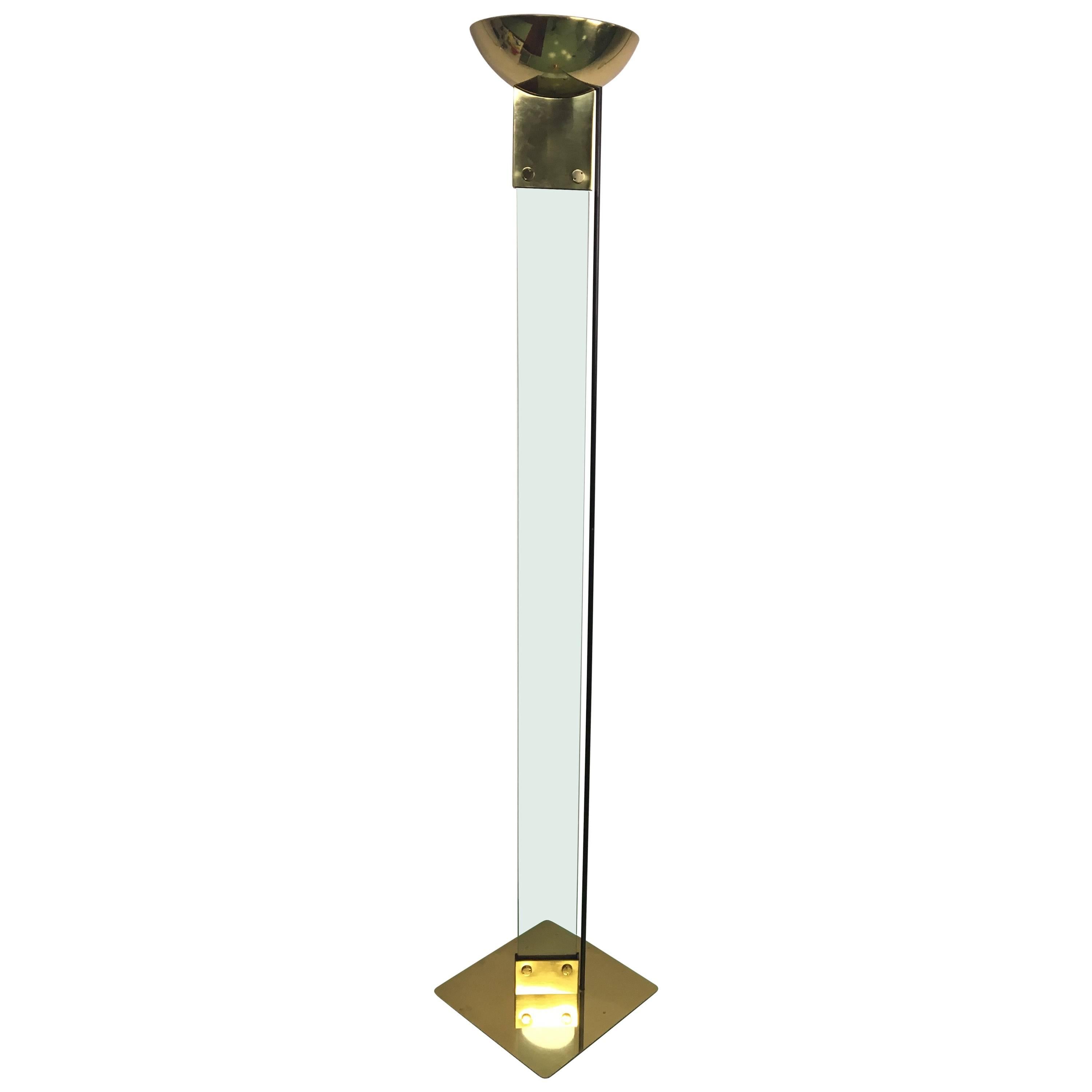 Italian Lamperti Brass and Glass Laser Floor Lamp by Max Baguara, 1980s