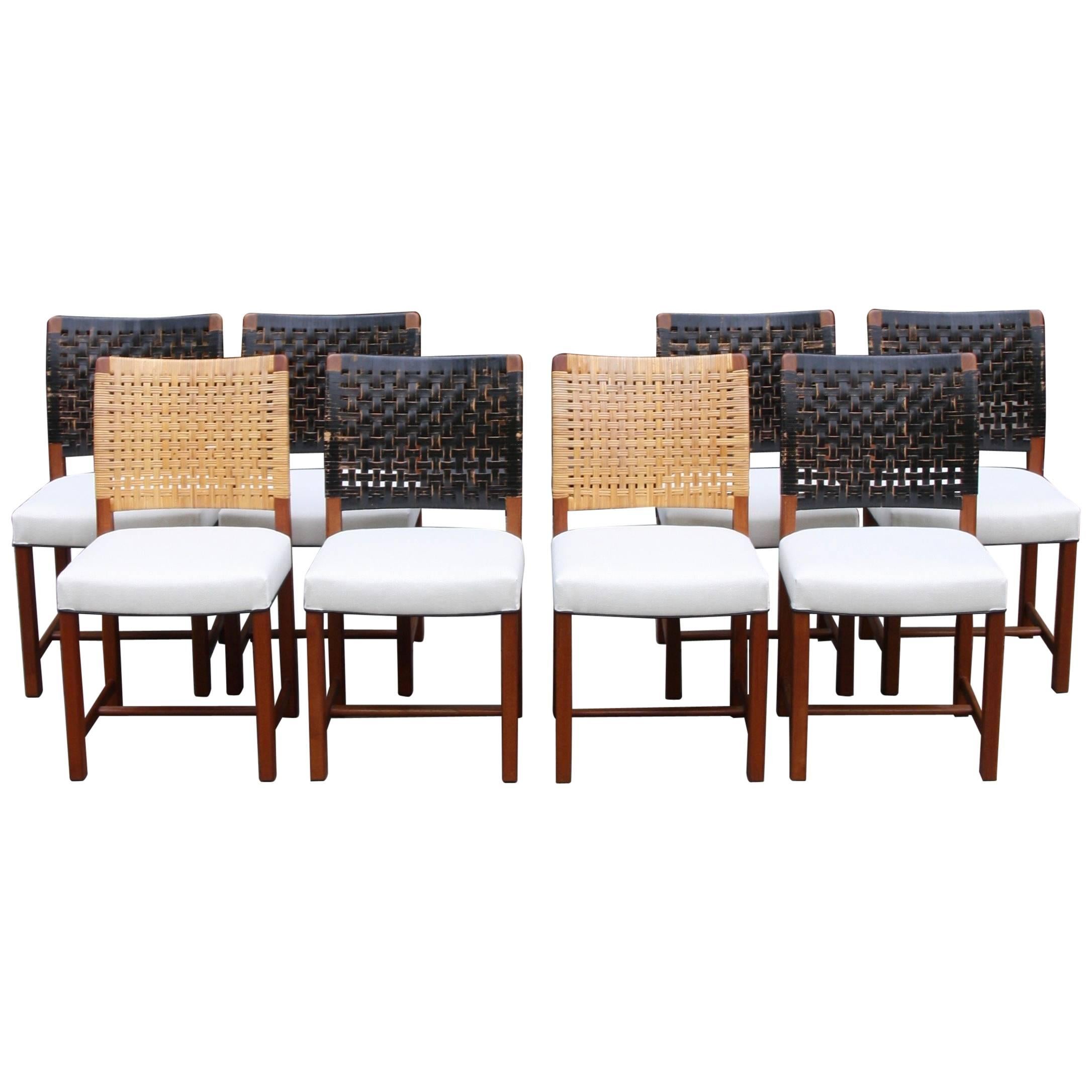 Carl-Gustav Hiort af Ornäs 1950s Set of Six or Eight Cane/Leather Dining Chairs